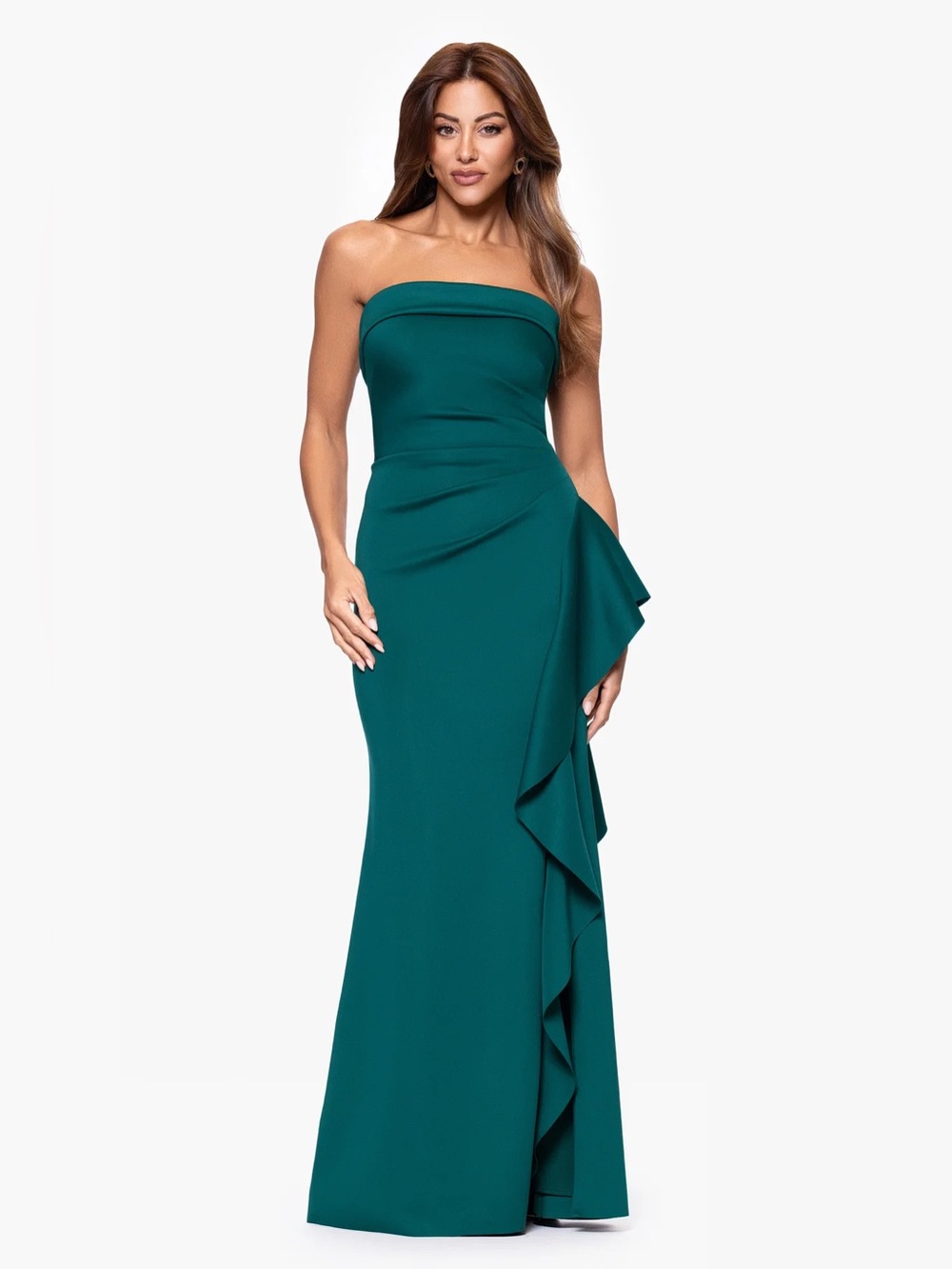 Xscape Hunter Green Strapless Ruffle Gown NWT Formal Evening Size 10 GALA MOB